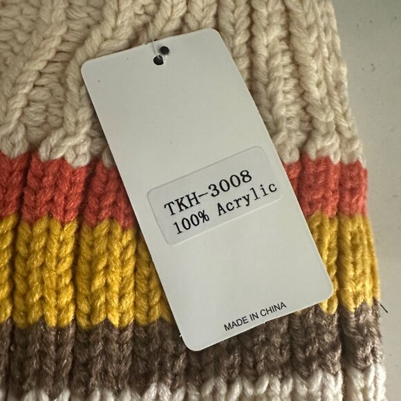 T&T Knitted Beanie Hat With Multi-Color Stripes & Pom Pom - Picture 3 of 6